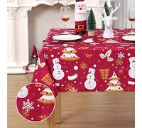 LuxFocus Christmas Tablecloth with Snowman Waterproof Tablecover for Xmas Decoration Washable Wipeclean Table Cloth for Kitchen, Christmas Tablecloth Green Square 54 x 54 Inch