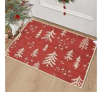 LuxFocus Doormat Washable Christmas Decorative Door Mats for Entrance Outdoor Non-Slip Welcome Doormat Rubber Backing Xmas Trees Printed Pattern Kitchen Mats Bathmat Red 40x80 cm (16x31 Inch)