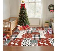 LuxFocus Festive Tartan Patchwork Christmas Rug 120x170 cm, Red Beige | Low-Pile approx. 6mm, Washable Festive Area Rug, Xmas Carpet for Living Room Bedroom Nursery, Non-Slip