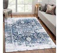 LuxFocus Gradient Retro 120 x 170 cm Rectangle Blue Oriental Snowflake Medallion Distressed Non-Shedding Living Room Bedroom Dining Home Office Area Rug