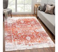 LuxFocus Gradient Retro 120 x 170 cm Rectangle Orange Oriental Snowflake Medallion Distressed Non-Shedding Living Room Bedroom Dining Home Office Area Rug
