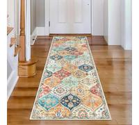 LuxFocus Hallway Runner Rug 60x230 cm, Washable Vintage Rugs Bedroom, Non Slip Area Rugs for Kitchen, Low Pile Foldable Soft Plush Carpet, Indoor Floral Floor Mat, Orange