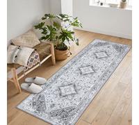 LuxFocus Hallway Runner Rug, Vintage Soft Laundry Rug Runner, Non Slip Entryway Mat Washable Farmhouse Kitchen Area Carpet for Bathroom Bedroom,Grey 60x230cm