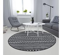LuxFocus In & Outdoor Non-Slip Area Rug, Round Low Pile Machine Washable Water and Stain Resistant Carpet for Living Room Bedroom Dining Room Home Office 120cm Black