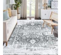 LuxFocus Large Area Rug 200 x 290 cm Machine Washable, Non Slip Area Rugs for Entryway Bedroom Bedside Kitchen Hallway Living Room Laundry Room Indoor Mat Soft Low-Pile Floral Grey