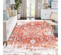 LuxFocus Large Area Rug 200 x 290 cm Machine Washable, Non Slip Area Rugs for Entryway Bedroom Bedside Kitchen Hallway Living Room Laundry Room Indoor Mat Soft Low-Pile Floral Orange