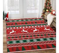 LuxFocus Large Boho Christmas Area Rug, Machine Washable Christmas Tree Elk Snowflake Area Rug for Living Room Bedroom Kitchen Dinning Room 160x230 cm