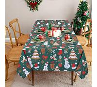 LuxFocus Large Tablecloth for Rectangle Tables Waterproof Stain Resistant Table Cloth Velvet Christmas Decorative Table Cover Snowman Table Mat for Gift Party Dining Banquet, Green 54 x 108 Inch