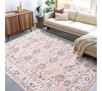 LuxFocus Machine Washable Large Rug, Water&Stain Resistant Vintage Indoor&Outdoor Rug Non-Slip Short Pile Oriental Design Rug for Bedroom Living Room Kitchen 200 x 290 cm Pink