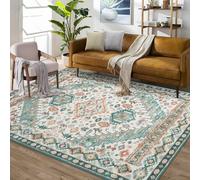 LuxFocus Machine Washable Orange Green Living Room Rug - Short Pile Large Oriental Design Floor Mat - Non-Slip Underside - Bedroom Dining Room - 120 x 170 cm