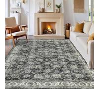 LuxFocus Machine Washable Rugs 120x170cm, Low-Pile Oriental Carpet Bedroom, Vintage Distressed Area Rug Living Room, Non-Slip Traditional Carpets for Dining Room Home Office, Grey