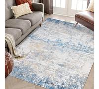 LuxFocus Modern Stain Resistant Area Rug for In & Outdoor, Large Washable Rug with Anti-Slip Backing Non-Shedding Soft Abstract Carpet for Dining Room Nursery Home Office Grey Blue 160 x 230 cm