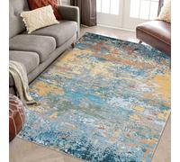 LuxFocus Modern Stain Resistant Area Rug for In & Outdoor, Large Washable Rug with Anti-Slip Backing Non-Shedding Soft Abstract Carpet for Dining Room Nursery Home Office Gold Blue 160 x 230 cm