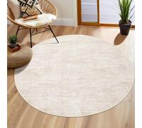 LuxFocus Round Rug Solid Colour 120cm Washable Non-Slip Living Room Beige | Modern Circle Rugs for Office Nursery, Minimalist Low-Pile Carpet for Bedroom, Ultra Thin, Foldable