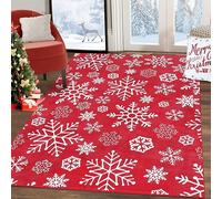LuxFocus Rug Boho Christmas Area Rug 3x5 ft Carpet for Living Room Anti-Slip Christmas Home Decoration Floor Mat Indoor Modern Rug Carpets for Kitchen Bedroom Snowflakes Patterns Red Rug 80 x 150 cm