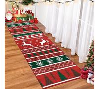 LuxFocus Runner Area Rug Non-Slip Large Christmas Rugs for Living Room Bedroom Christmas Snowflake Elk Modern Microfiber Soft Carpet Machine Washable Floor Mat Home Decor 60 x 230 cm