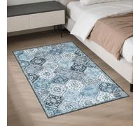 LuxFocus Small Area Rug 80x150cm for Entryway, Vintage Runner Rug for Bedroom, Non Slip Washable Door Mat, Foldable Indoor Carpet for Kitchen, Grey Blue