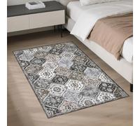 LuxFocus Small Area Rug 80x150cm for Entryway, Vintage Runner Rug for Bedroom, Non Slip Washable Door Mat, Foldable Indoor Carpet for Kitchen, Grey Brown