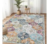 LuxFocus Small Rug for Bedroom 80x150 cm Vintage Non Slip Yellow Purple | Washable Boho Area Rug for Living Room Dining Room Office, Traditional Oriental Design Carpet, Low Pile Ultra-Thin
