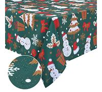 LuxFocus Tablecloth for Rectangle Tables Waterproof Stain Resistant Table Cloth Velvet Christmas Decorative Table Cover Snowman Table Mat for Gift Party Dining Banquet Green 54 x 79 Inch