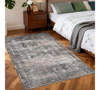 LuxFocus Vintage Distressed Bedside Rug 80x150cm, Machine Washable Area Rugs Living Room, Low Pile Oriental Carpet, Non Slip Traditional Carpets for Bedroom Kitchen Hallway, Green Camel