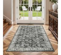 LuxFocus Vintage Distressed Bedside Rug 80x150cm, Washable Area Rugs Living Room, Soft Low Pile Oriental Carpet, Non Slip Traditional Carpets for Bedroom Kitchen Hallway, Grey