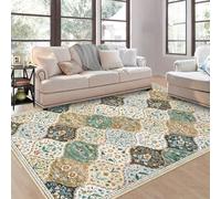 LuxFocus Vintage Living Room Rug 160x230 cm Moroccan Low Pile Carpet Beige | Washable Area Rug for Bedroom Dining Room Office, Floral Boho Traditional Oriental Design, Non Slip Ultra-Thin Print Pattern