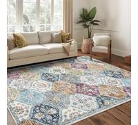 LuxFocus Vintage Living Room Rug 160x230 cm Moroccan Low Pile Yellow Purple | Washable Area Rug for Bedroom Dining Room Office, Floral Boho Carpet, Traditional Oriental Design, Non Slip Ultra-Thin