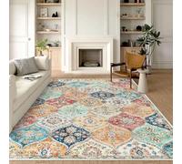 LuxFocus Vintage Living Room Rug 200x290 cm Moroccan Low Pile Carpet Orange | Washable Area Rug for Bedroom Dining Room Office, Floral Boho Traditional Oriental Design, Non Slip Ultra-Thin Print Pattern