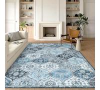 LuxFocus Vintage Living Room Rug 200x290 cm Moroccan Low Pile Grey Blue | Washable Area Rug for Bedroom Dining Room Office, Floral Boho Carpet, Traditional Oriental Design, Non Slip Ultra-Thin