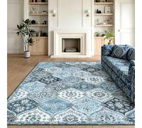 LuxFocus Vintage Living Room Rug 240x340 cm Moroccan Low Pile Grey Blue | Washable Area Rug for Bedroom Dining Room Office, Floral Boho Carpet, Traditional Oriental Design, Non Slip Ultra-Thin