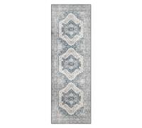 LuxFocus Vintage Runner Rug,Stain Resistant Non-Shedding Floral Pattern for Hallway Kitchen Bedroom Living Room Washable Rug in Vintage Look, Blue Grey 60 x 230 cm