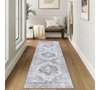 LuxFocus Vintage Runner Rug,Stain Resistant Non-Shedding Floral Pattern for Hallway Kitchen Bedroom Living Room Washable Rug in Vintage Look, Grey 60 x 230 cm