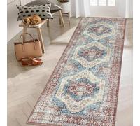 LuxFocus Vintage Runner Rug,Stain Resistant Non-Shedding Floral Pattern for Hallway Kitchen Bedroom Living Room Washable Rug in Vintage Look, Rust 60 x 230 cm