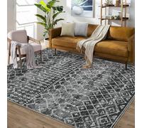 LuxFocus Washable Area Rug Distressed Moroccan Rug Non Slip Large Carpet for Living Room Foldable Area Rug with Short Pile Floor Mat Office Bedroom Black 160x230 cm