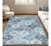 LuxFocus Washable Boho Rug Living Room 120x170 cm Non Slip Grey Blue | Moroccan Rug for Bedroom Dining Room Office, Vintage Floral Low Pile Carpet, Traditional Oriental Design, Ultra-Thin