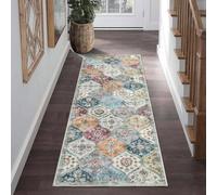 LuxFocus Washable Hallway Runner 60x230 cm Vintage Non Slip Yellow Purple | Boho Rug for Kitchen Entryway Bedroom, Moroccan Low Pile Carpet, Traditional Oriental Design, Ultra-Thin, Print Pattern