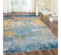 LuxFocus Washable Rug 120 x 170 cm Abstract Machine Washable Rugs for Living Room Non Slip Water Resistant Modern Carpet for Bedroom Dining Room Office Kitchen Gold Blue Rug