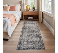 LuxFocus Washable Runner Rugs for Hallway 60x230cm, Non-Slip Kitchen Rug, Low Pile Vintage Distressed Carpet Runners, Oriental Carpet Indoor Carpets for Bathroom Entrance, Green Camel