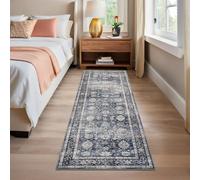 LuxFocus Washable Runner Rugs for Hallway 60x230cm, Non-Slip Kitchen Rug, Low Pile Vintage Distressed Carpet Runners, Oriental Carpet Indoor Carpets for Bathroom Entrance, Distressed Blue