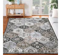 LuxFocus Washable Vintage Area Rugs 120x170cm, Traditional Living Room Rug, Non-Slip Floral Print Carpet for Bedroom, Foldable Short Pile Indoor Mat for Dining Room, Grey Brown