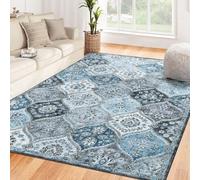 LuxFocus Washable Vintage Area Rugs 120x170cm, Traditional Living Room Rug, Non-Slip Floral Print Carpet for Bedroom, Foldable Short Pile Indoor Mat for Dining Room, Grey Blue