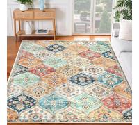 LuxFocus Washable Vintage Area Rugs 120x170cm, Traditional Living Room Rug, Non-Slip Floral Print Carpet for Bedroom, Foldable Short Pile Indoor Mat for Dining Room, Orange