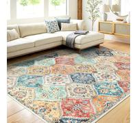 LuxFocus Washable Vintage Area Rugs 160x230cm, Large Traditional Living Room Rug, Non-Slip Floral Print Carpet for Bedroom, Foldable Short Pile Indoor Mat for Dining Room, Orange