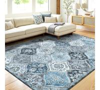 LuxFocus Washable Vintage Area Rugs 160x230cm, Large Traditional Living Room Rug, Non-Slip Floral Print Carpet for Bedroom, Foldable Short Pile Indoor Mat for Dining Room, Grey Blue