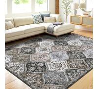 LuxFocus Washable Vintage Area Rugs 160x230cm, Large Traditional Living Room Rug, Non-Slip Floral Print Carpet for Bedroom, Foldable Short Pile Indoor Mat for Dining Room, Grey Brown