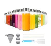 Luxfuel 12 oz Clear Glass Bottle with Lid, 16 Pack Glass Water Bottles with Stainless Steel Cap & Straws, Leak-Proof Juice Bottles for Juicing, Milk,Ginger, Wellness & Smoothies, Drink Jars Containers