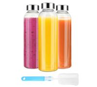 Luxfuel Clear Glass Bottles with Lids 18 oz, Reusable Glass Water Bottles with Stainless Steel Cap for Juicing, Refrigerator,100% Leak Proof, BPA Free, Set of 3