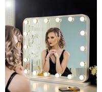 LUXFURNI Large Hollywood Vanity Mirror with Lights, 25" Lx21 W Lighted Makeup Mirror with 18 Dimmable Bulbs, Smart Touch Control 3 Color Lighting Modes, White