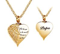 LuxglitterLin Angel Wing Heart Cremation Urn Necklace for Human Ashes Keepsake Memroial Jewelry God Has You in His Arms I Have you in My Heart, Metal, base